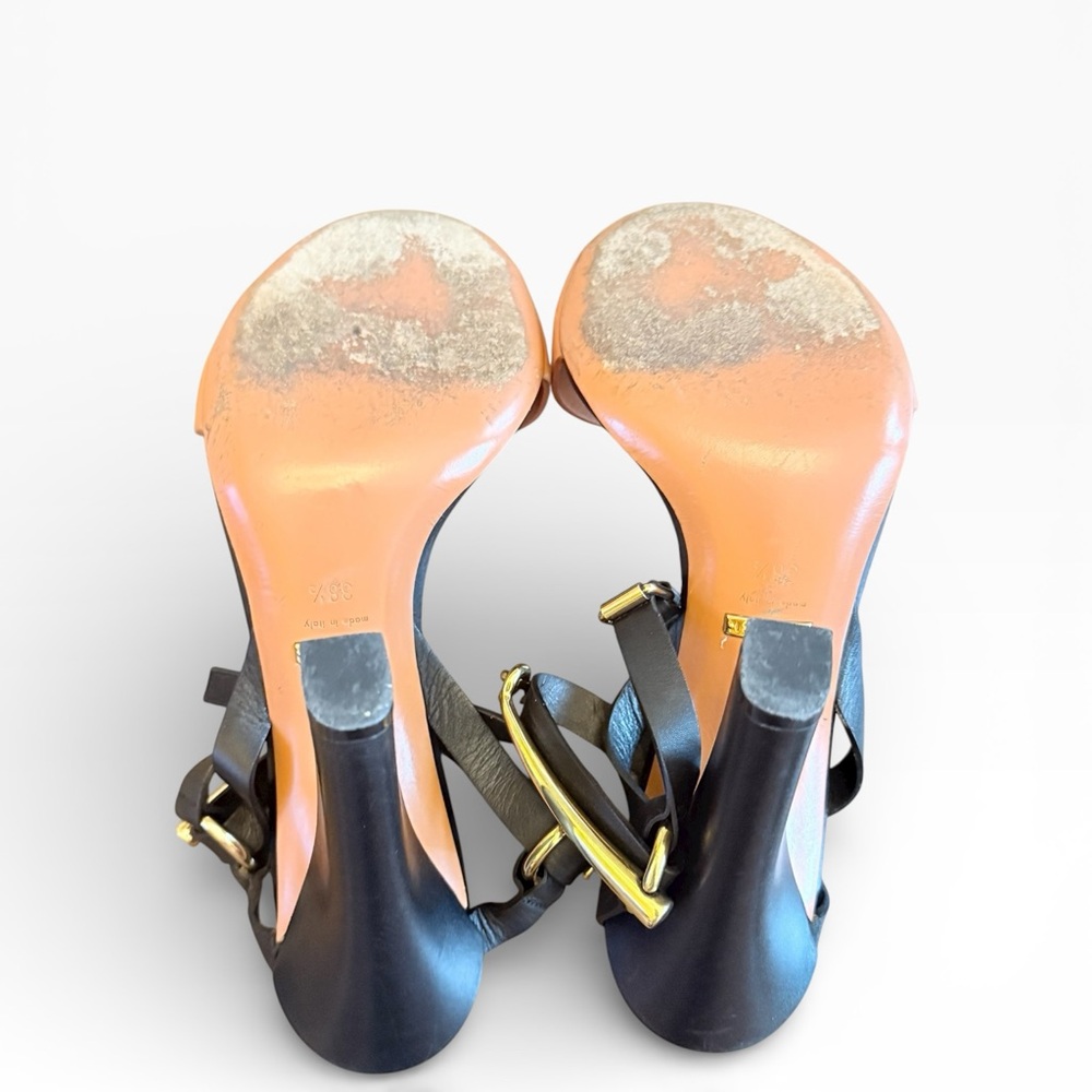 Gucci Horsebit Accent Leather Block Heel Sandals - Black & Cognac EU 38.5 US 8.5 - Picture 11 of 15
